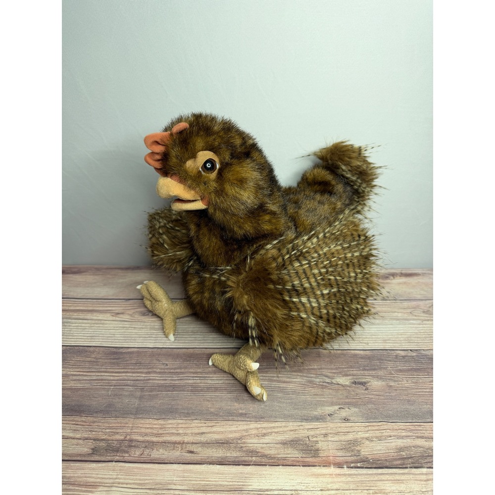 Folkmanis Hen Chicken Hand Puppet Brown Plush Bird Farm Animal Realistic 21"